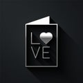 Silver Valentines day party flyer icon isolated on black background. Celebration poster template for invitation or