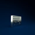 Silver VHS video cassette tape icon isolated on blue background. Minimalism concept. 3d illustration 3D render Royalty Free Stock Photo