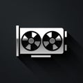 Silver Video graphic card icon isolated on black background. Long shadow style. Vector Royalty Free Stock Photo