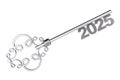 Silver Vintage Key with 2025 year Sign. 3d Rendering Royalty Free Stock Photo