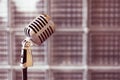 Silver vintage microphone in the studio on outdoor background Royalty Free Stock Photo