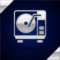 Silver Vinyl player with a vinyl disk icon isolated on dark blue background. Vector Royalty Free Stock Photo