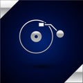 Silver Vinyl player with a vinyl disk icon isolated on dark blue background. Vector Royalty Free Stock Photo