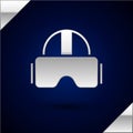 Silver Virtual reality glasses icon isolated on dark blue background. Stereoscopic 3d vr mask. Vector Illustration