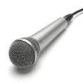 A silver vocal microphone with a black cable  on white background Royalty Free Stock Photo