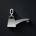 Silver Water tap icon isolated on black background. Long shadow style. Vector