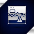 Silver Website with failure stocks market icon isolated on dark blue background. Monitor with stock charts arrow on