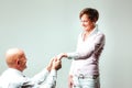 Silver wedding for bald man and happy lady Royalty Free Stock Photo