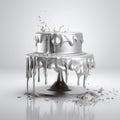 Soggy Silver Cake Dripping On White Background - Modern 3d Render