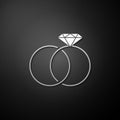 Silver Wedding rings icon isolated on black background. Bride and groom jewelery sign. Marriage icon. Diamond ring icon Royalty Free Stock Photo