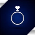 Silver Wedding rings icon isolated on dark blue background. Bride and groom jewelry sign. Marriage symbol. Diamond ring Royalty Free Stock Photo