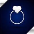 Silver Wedding rings icon isolated on dark blue background. Bride and groom jewelry sign. Marriage symbol. Diamond ring