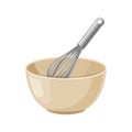 Silver Whisk Inside of a Beige Bowl for Kitchen Tool and Baking Equipment Royalty Free Stock Photo