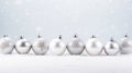 Silver and white christmas baubles on snow with bokeh background Generative AI Royalty Free Stock Photo