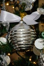 Silver and white Christmas tree decorations