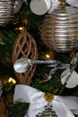 Silver and white Christmas tree decorations
