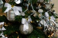 Silver and white Christmas tree decorations