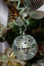 Silver and white Christmas tree decorations Royalty Free Stock Photo