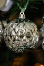 Silver and white Christmas tree decorations Royalty Free Stock Photo