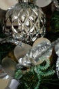 Silver and white Christmas tree decorations