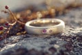 Silver or white gold cocktail ring with pink sapphires closeup. Precious gems and metals, natural gemstone jewelry Royalty Free Stock Photo