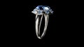 silver or white golden ring with blue topaz gemstone, isolated, fictional design - object 3D illustration