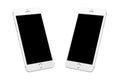 Silver white modern smart phone isolated. Two isometric positions Royalty Free Stock Photo