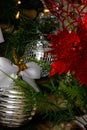 Silver, white and red Christmas tree decorations