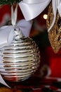 Silver, white and red Christmas tree decorations Royalty Free Stock Photo