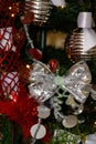 Silver, white and red Christmas tree decorations Royalty Free Stock Photo