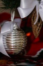 Silver, white and red Christmas tree decorations Royalty Free Stock Photo