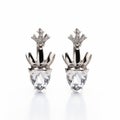 Silver And White Sapphire Earrings Inspired By Crown - Meticulous Photorealistic Style