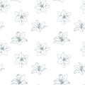 Silver and white seamless vector pattern with lily. Silver grey lilac background