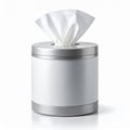 Silver and White Tissue Box with White Tissue on White Background Royalty Free Stock Photo