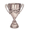 Silver winner cup trophy, second place, prize. Hand draw watercolor illustration isolated on white background Royalty Free Stock Photo