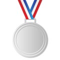 Silver winner medal with ribbon, vector image