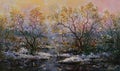 Silver of winter. Colors of late autumn. Oil painting on canvas. Handmade Royalty Free Stock Photo