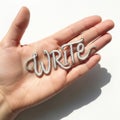 Silver wire word write held gently in an open palm on a white background Royalty Free Stock Photo