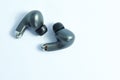 Silver wireless headset or earphone or TWS on white background