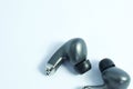 Silver wireless headset or earphone or TWS on white background