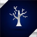 Silver Withered tree icon isolated on dark blue background. Bare tree. Dead tree silhouette. Vector Royalty Free Stock Photo