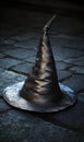 A silver wizard hat, shimmering with magic Royalty Free Stock Photo