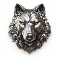 Silver Wolf Head 3d Model With Metal Texture On White Background