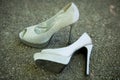 Silver woman shoes with high heels Royalty Free Stock Photo