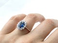 Silver women`s vintage design ring with diamonds and gem