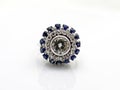 Silver women`s vintage design ring with diamonds and gems