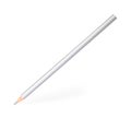 Silver wooden pencil on white. School stationery