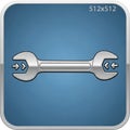 Silver wrench icon on a blue square background with rounded corners, dimensions Royalty Free Stock Photo