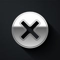 Silver X Mark, Cross in circle icon isolated on black background. Check cross mark icon. Long shadow style. Vector Royalty Free Stock Photo