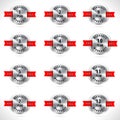 Silver year warranty button seal graphic with red ribbons Royalty Free Stock Photo